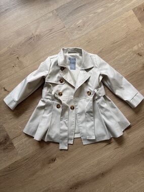 Tahari Cream Double-Breasted Girls' Pea Coat with Pleated Skirt